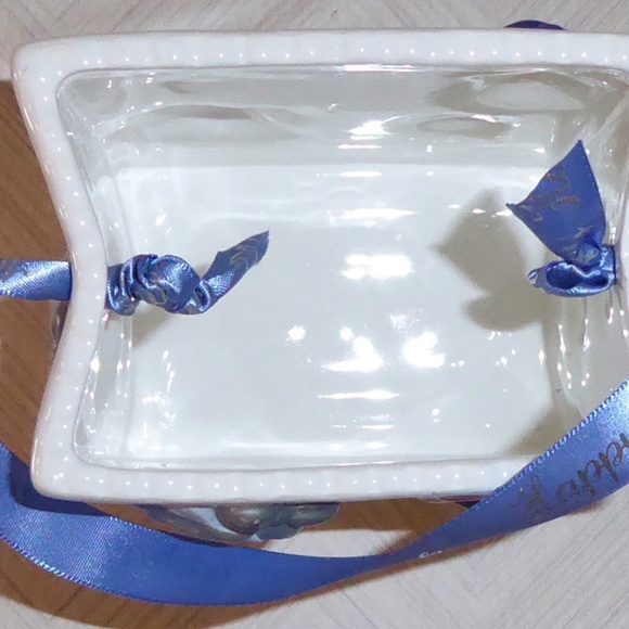 HANUKKAH CANDLE HOLDER BOX CERAMIC POTTERY RIBBON HANDLE GIFT DREIDELS STORAGE - Picture 2 of 6